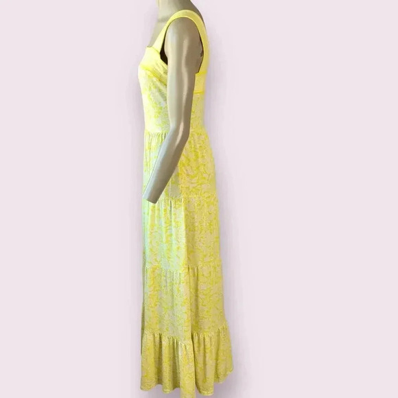 Michael Kors Sleeveless Floral Tiered Maxi Sundress Stretch Size S Yellow White - Picture 8 of 16